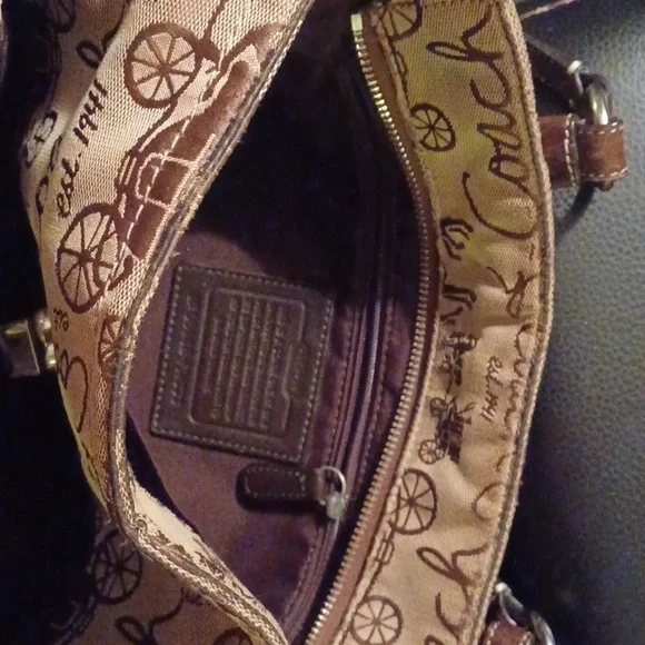 Coach brown canvas shoulder handbag purse  leather straps  hangtag Vintage - Picture 6 of 8